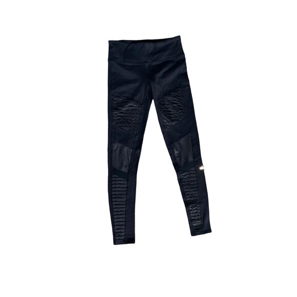 EUC ALO YOGA $158 Black Moto Leggings Women Faux Leather Details Size XS - Picture 7 of 11